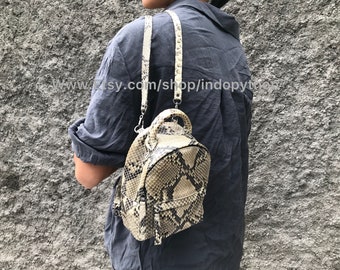 Genuine Python Leather Backpack: Beige Snakeskin Rucksack