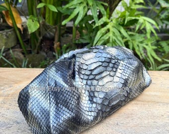 Gunmetal Python Cloud Bag, Genuine Snakeskin Dumpling Clutch, Metallic Gold Silver Evening Handbag, Slouchy Pouch, Handcrafted Purse