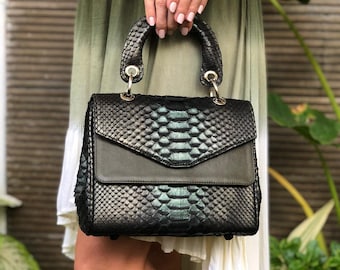 Handmade Bronze Python Bag: Snakeskin Leather Handbag