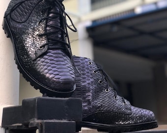 Python shoes #black shoes #black boots #python boots #unisex boots #men boots #woman boots #black leather boots #snakeskin boots #shoes