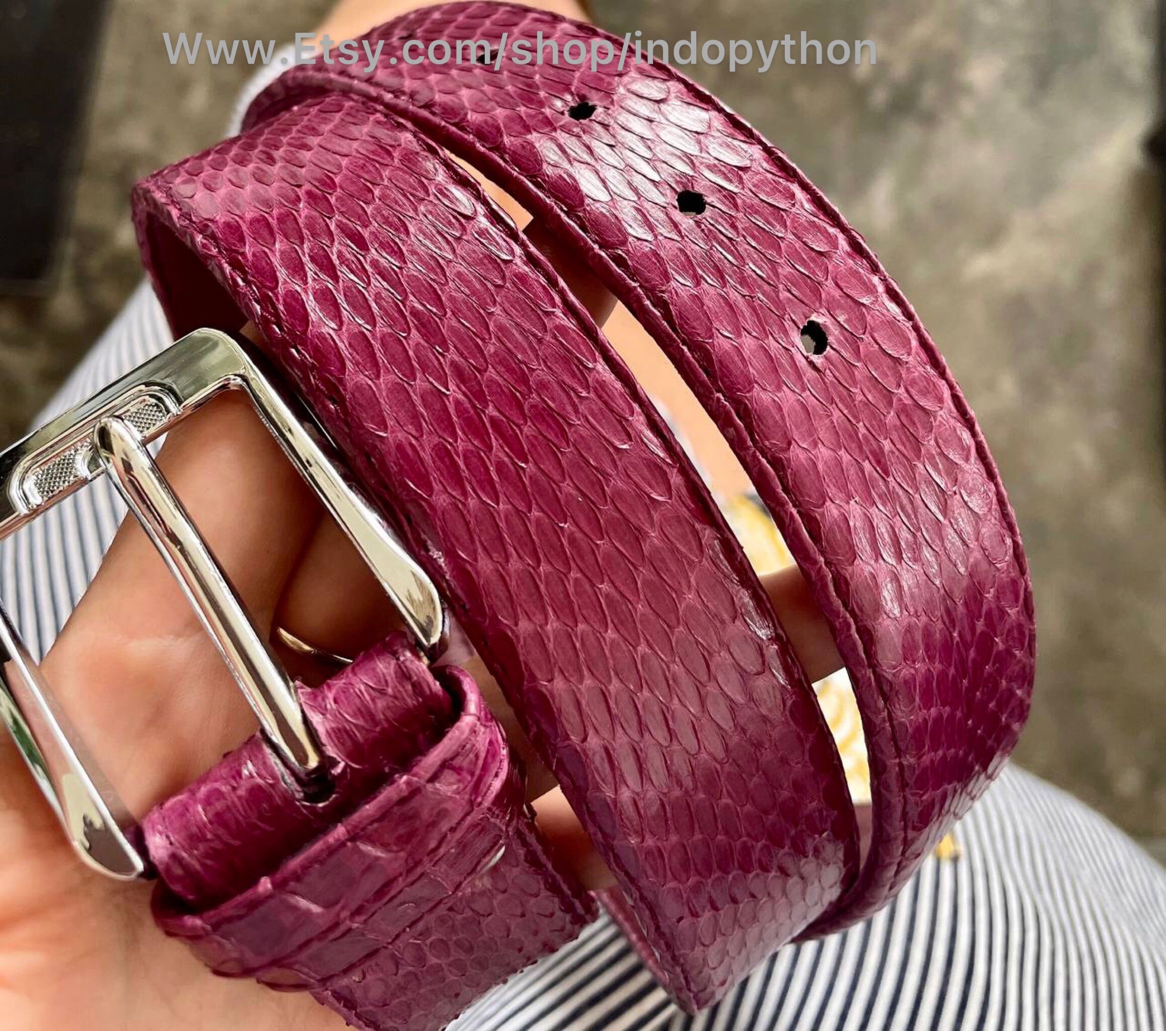 Genuine snake skin leather Red and pink  Women\'s Belt Vintage Pink Snakeskin Skinny Belt 1990s Y2K | Mercari main image 2