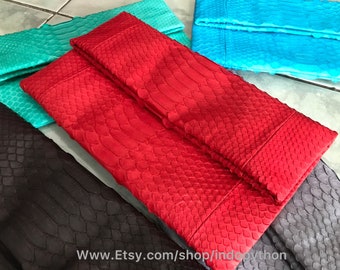 Red Python Foldover Clutch: Handmade Snakeskin Leather Handbag