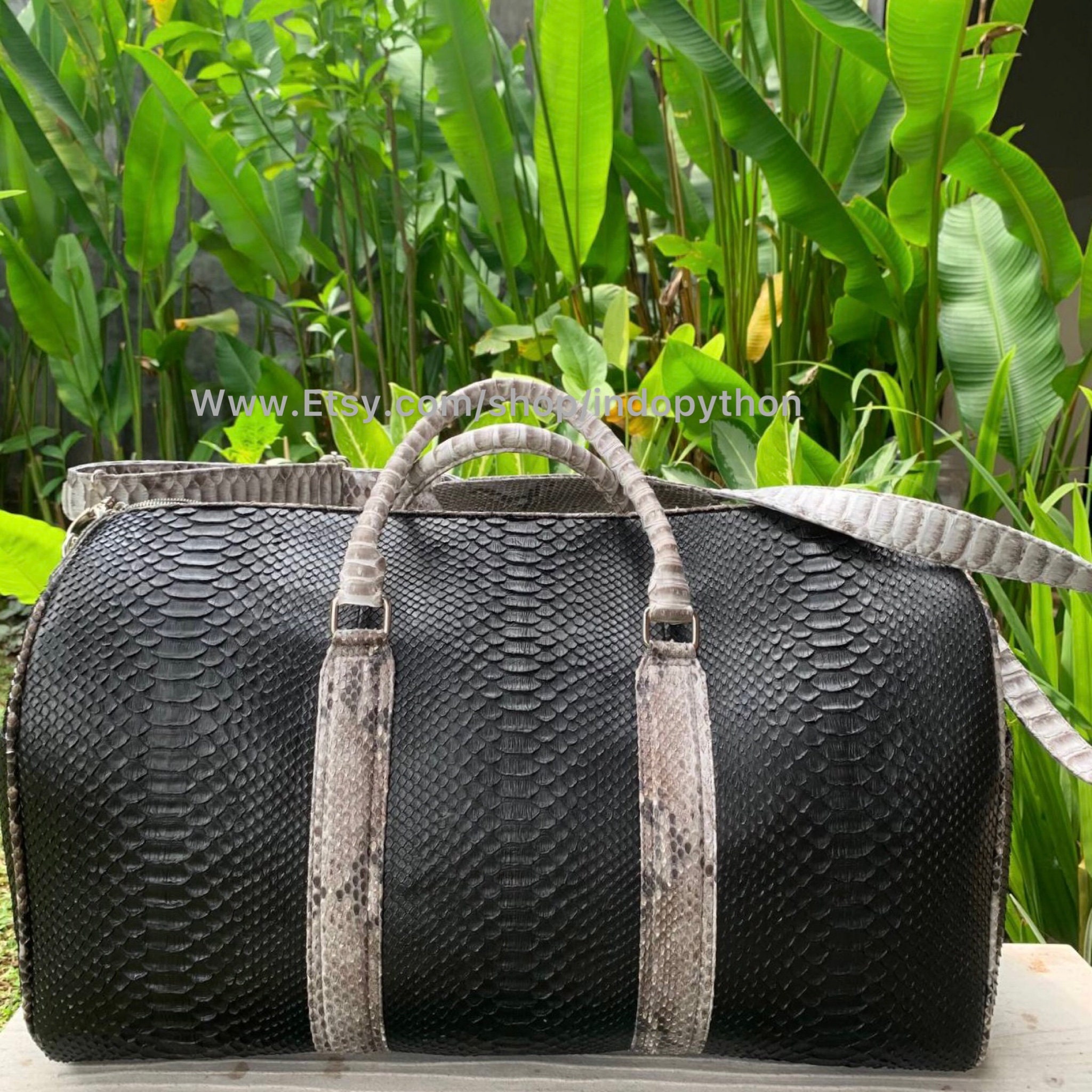 Handmade Black Python Leather Duffel Bag: Weekender Travel Bag - Etsy