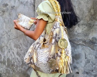 Silver bag, gold bag, python bag, snakeskin purse, gift for her, hobo bag, python purse, python handbag, snakeskin bag, snakeskin handbag
