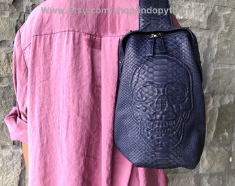 Handmade Python Leather Skull Bag: Unisex Silver Accent Purse