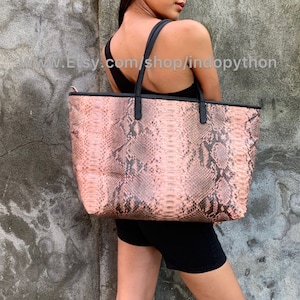 Handmade Pink Python Leather Tote Bag: Luxury Snakeskin Handbag