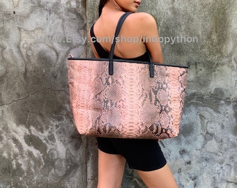 Handmade Pink Python Leather Tote Bag: Luxury Snakeskin Handbag