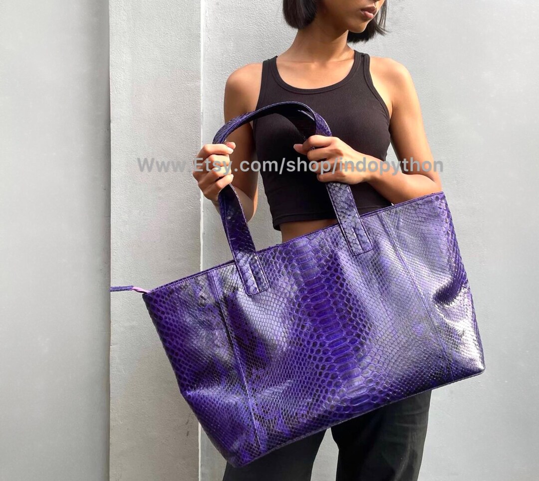 Purple Python Leather Tote Bag: Luxury Snakeskin Handbag - Etsy