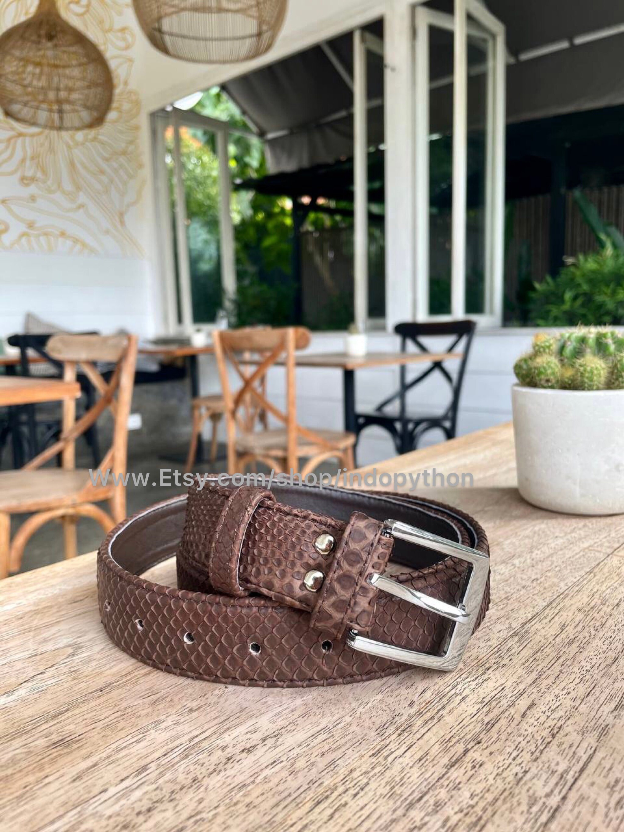 Brown Python Leather Belt - Unisex Snakeskin Belt (120cm) - Etsy display picture 2