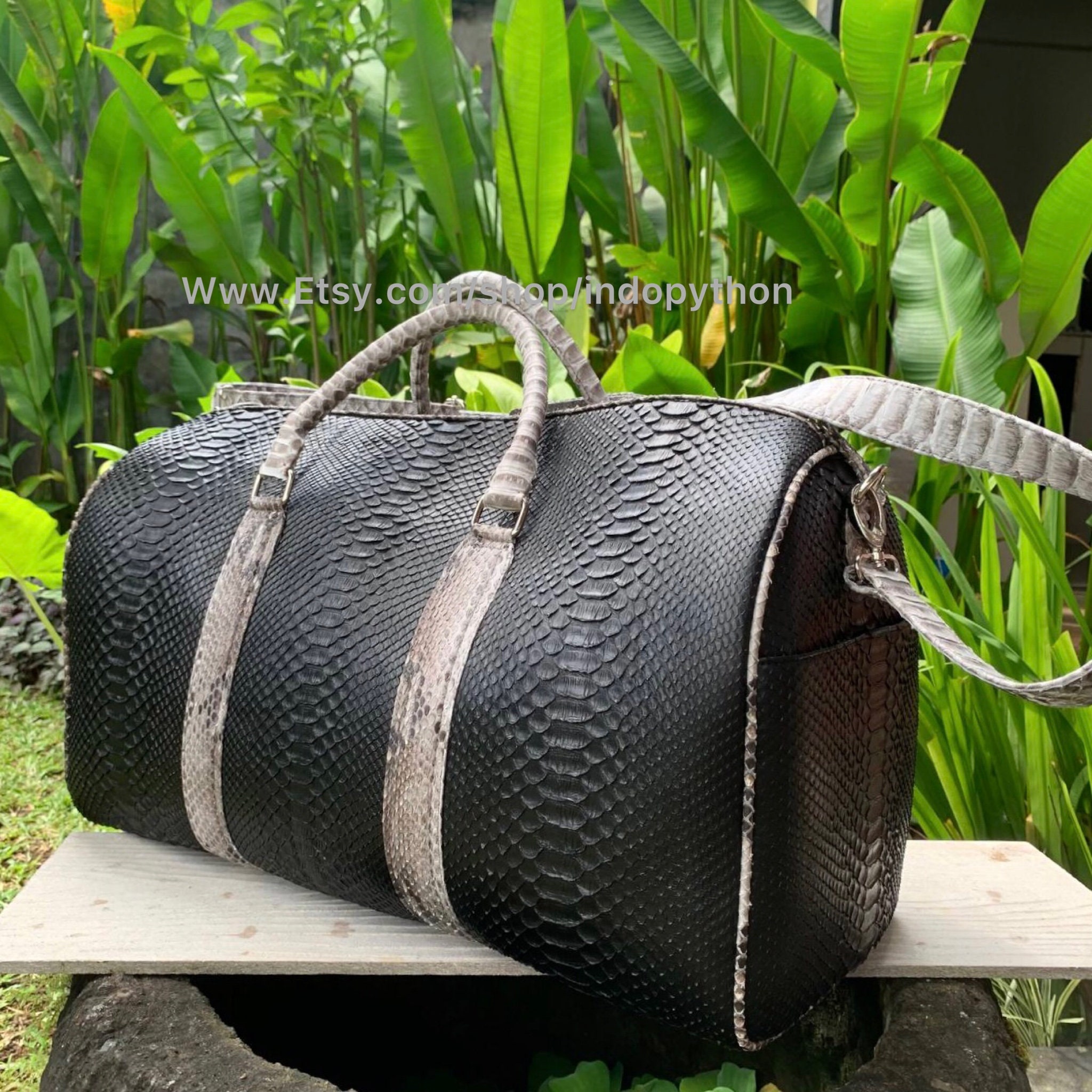 Handmade Black Python Leather Duffel Bag: Weekender Travel Bag - Etsy
