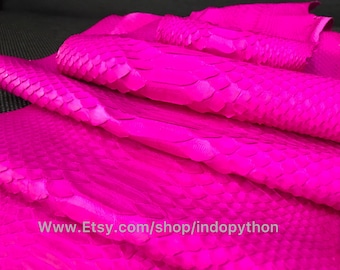 Genuine Python Leather Hide: Hot Pink Fuchsia Snake Skin