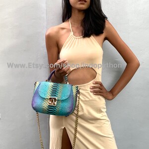 Handmade Multicolor Python Leather Bag: Detachable Strap image 9