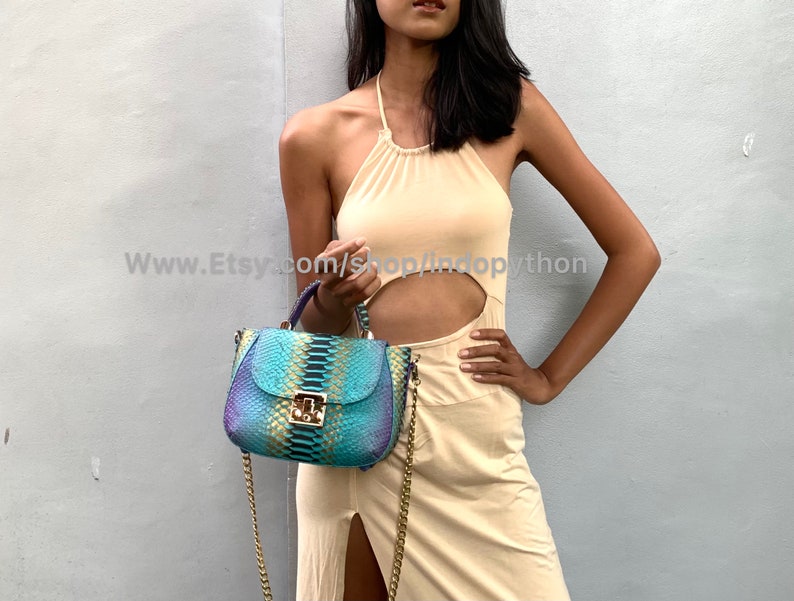 Handmade Multicolor Python Leather Bag: Detachable Strap image 9