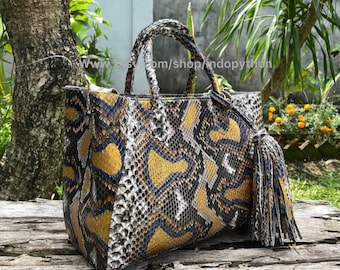 Handmade Python Leather Tote Bag: Multicolor Snakeskin Design