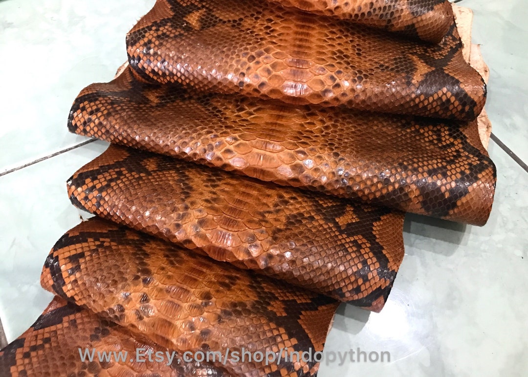 Genuine Python Leather, Natural Python Leather, Hide Snake Skin, Brown