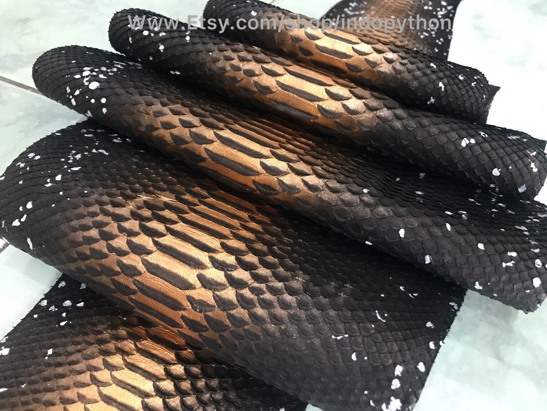 Genuine Python Leather, Natural Python Leather, Hide Snake Skin, Black