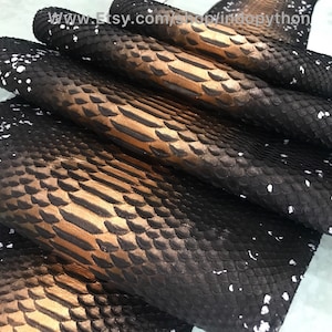 Cuir de python véritable, Cuir de python naturel, Peau de serpent, Peau de serpent noir et or, Cuir de python véritable, Peau de serpent véritable, Cuir noir