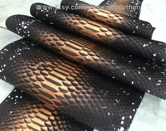 Genuine Python Leather, Natural Python leather, Hide Snake Skin, Black&Gold Snake Skin, Real Python Leather, Real Snakeskin, Black Leather