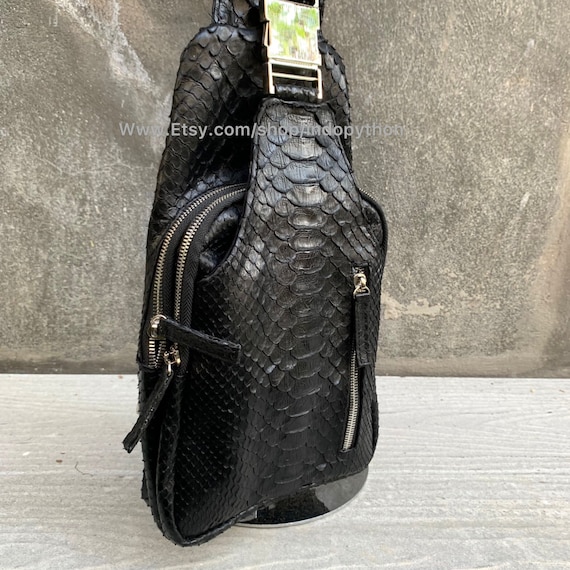 Black Python Mens Crossbody Sling Bag Genuine Snakeskin Luxury