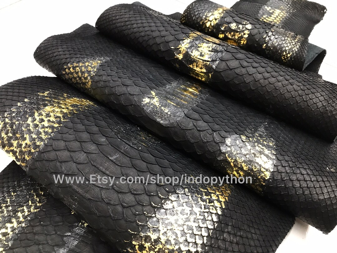 Genuine Python Leather, Natural Python Leather, Hide Snake Skin, Black ...