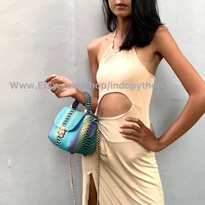 Handmade Multicolor Python Leather Bag: Detachable Strap image 7