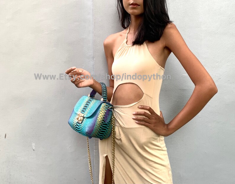 Handmade Multicolor Python Leather Bag: Detachable Strap image 7