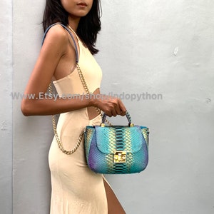 Handmade Multicolor Python Leather Bag: Detachable Strap image 8