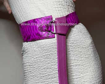 Fuchsia Pink Python Leather Belt for Women, Hot Pink Statement Waist Belt, Handmade Exotic Skin Cinch Belt, Luxury Magenta Corset Belt
