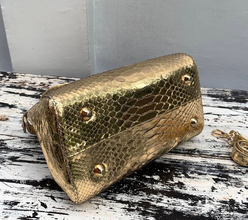 Handmade Gold Python Leather Bag: Detachable Strap image 8