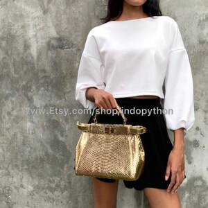 Handmade Gold Python Leather Bag: Detachable Strap image 2