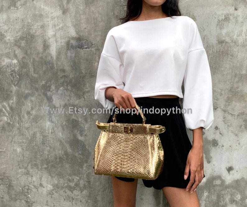 Handmade Gold Python Leather Bag: Detachable Strap image 2