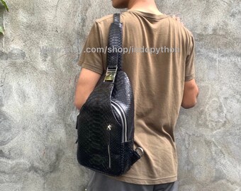 Handmade Black Python Sling Bag: Men's Crossbody Snakeskin Bag