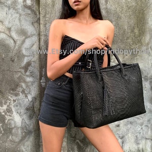 Bolsa de couro de píton preta: bolsa fashion de pele de cobra imagem 3