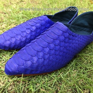 Handmade Electric Blue Python Leather Slip On Shoes