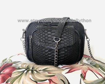 Handmade Black Python Shoulder Bag: Genuine Snakeskin Leather - Etsy