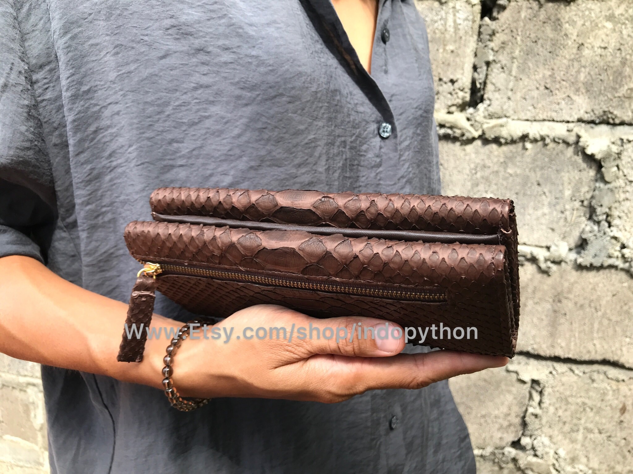 Large Milo Wallet - Brown Python Print - Sézane