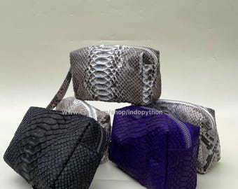 Handmade Python Leather Cosmetic Pouch: Snakeskin Makeup Bag