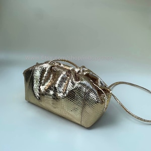 Handmade Gold Python Leather Dumpling Bag: Detachable Strap