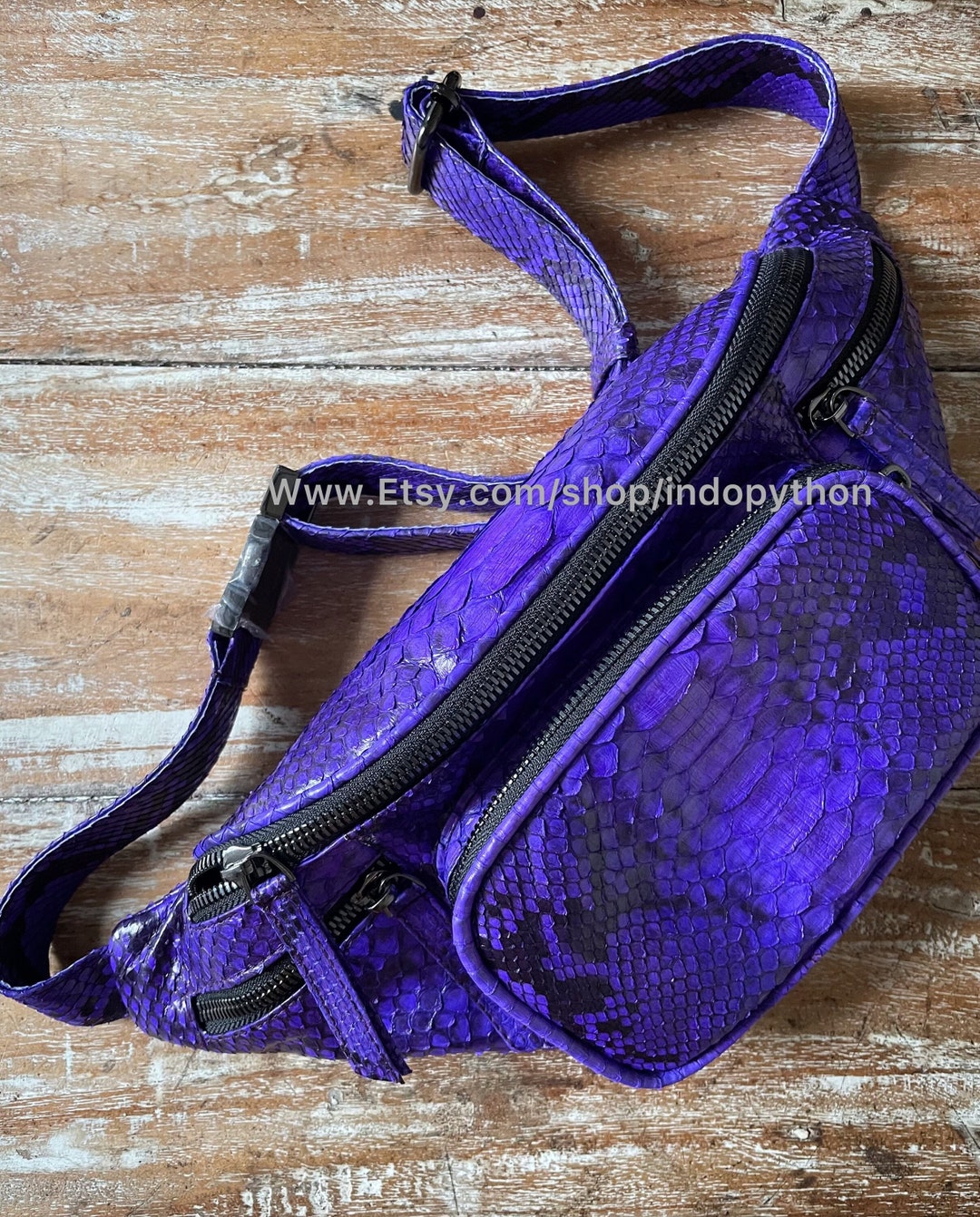 Handmade Purple Python Leather Belt Bag: Snakeskin Waist Purse - Etsy