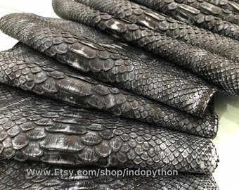 Genuine Python Leather, Natural Python leather, Hide Snake Skin, black SnakeSkin, Real Python Leather, Real Snakeskin, Black python Leather