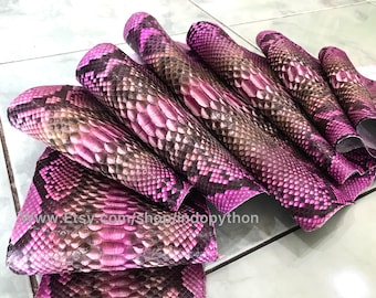 Genuine Python Snakeskin Leather Hide: Natural Black, White & Pink, Back Cut