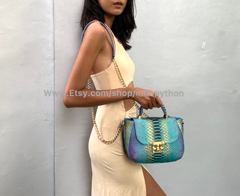 Handmade Multicolor Python Leather Bag: Detachable Strap image 1