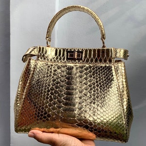 Handmade Gold Python Leather Bag: Detachable Strap image 10