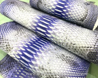 Genuine Python Snakeskin Hide: Natural Multicolor Blue Leather