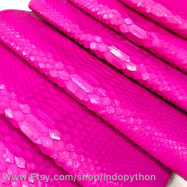 Genuine Python Leather, Natural Python leather, Hide Snake Skin, Hot Pink Fuchsia Snake Skin, Real Python Leather, Hot Pink Leather