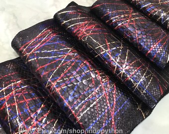 Black Python Leather Hide: Multicolor Snakeskin