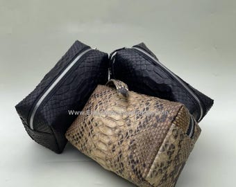 Genuine Python Leather Cosmetic Pouch - Handmade Snakeskin Makeup Bag