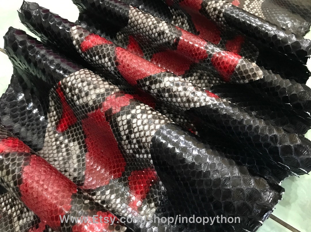 Genuine Python Leather Hide: Black & Red Snakeskin, Back Cut - Etsy