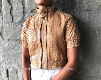Handmade Python Leather Moto Jacket - Short Sleeve Blazer
