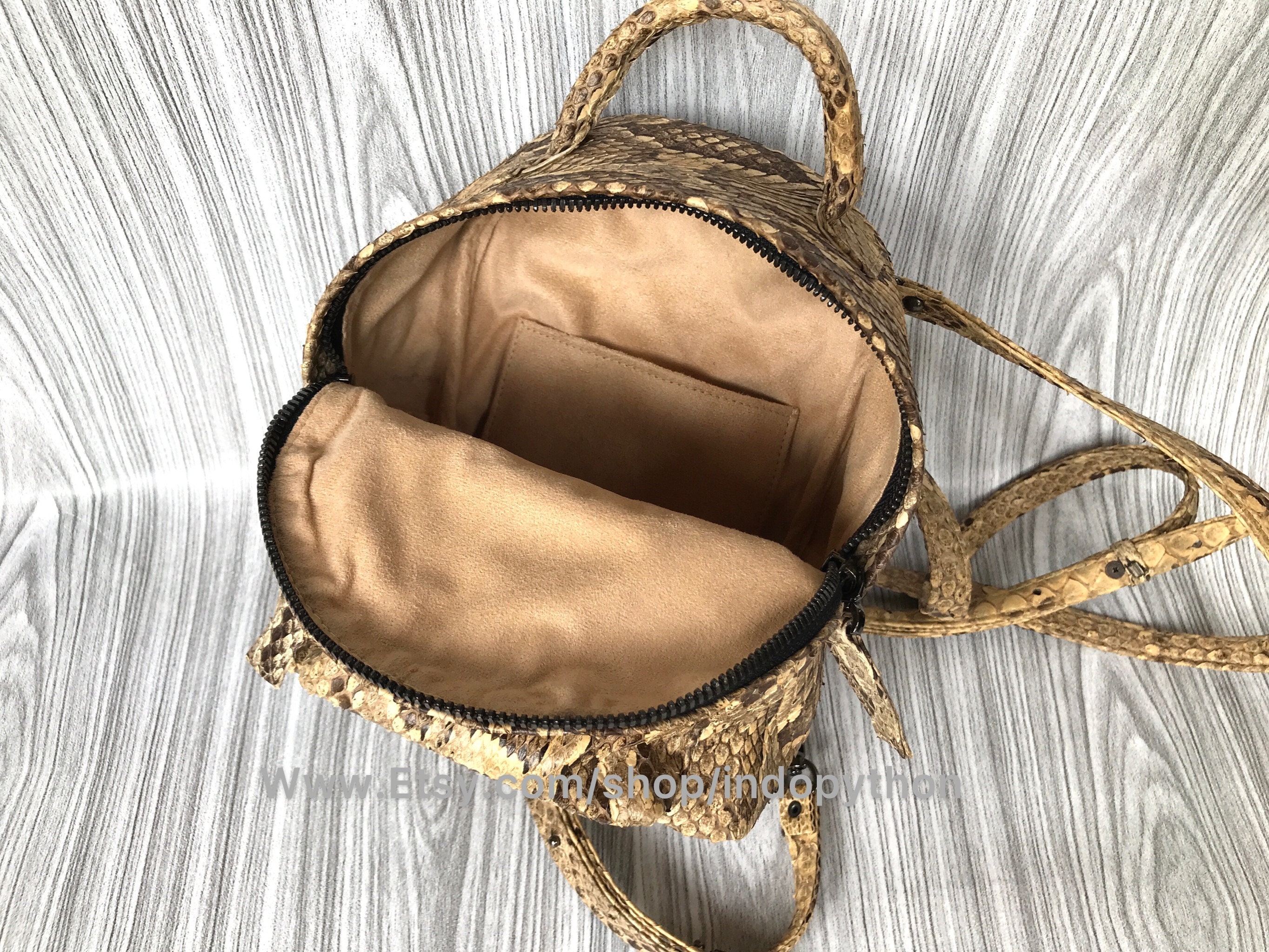 Genuine Python Leather Backpack: Beige Snakeskin Rucksack - Etsy display picture 1